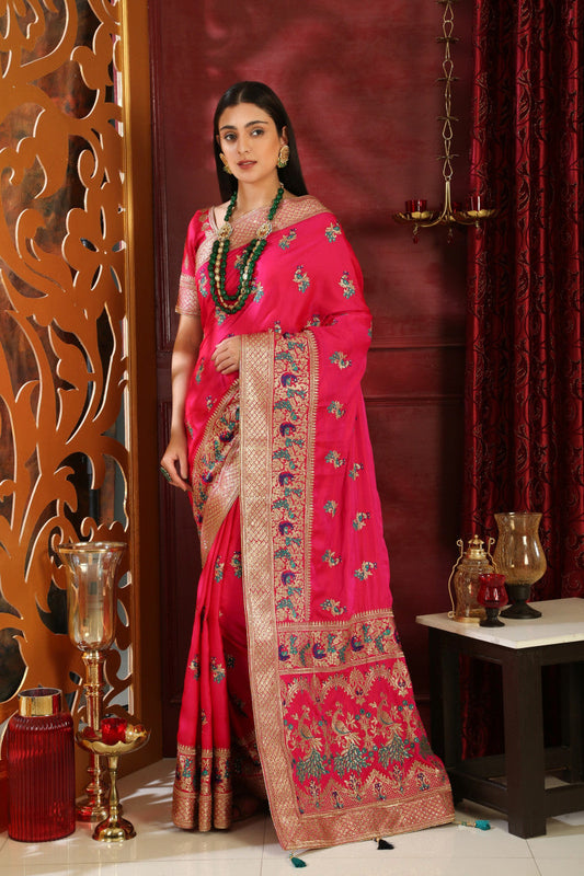 ???????Extra Ordinary Magenta Color Silk Full Trendy Work Wedding Saree