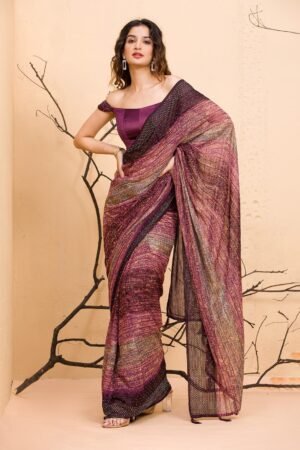 Wine Chiffon Designer Saree