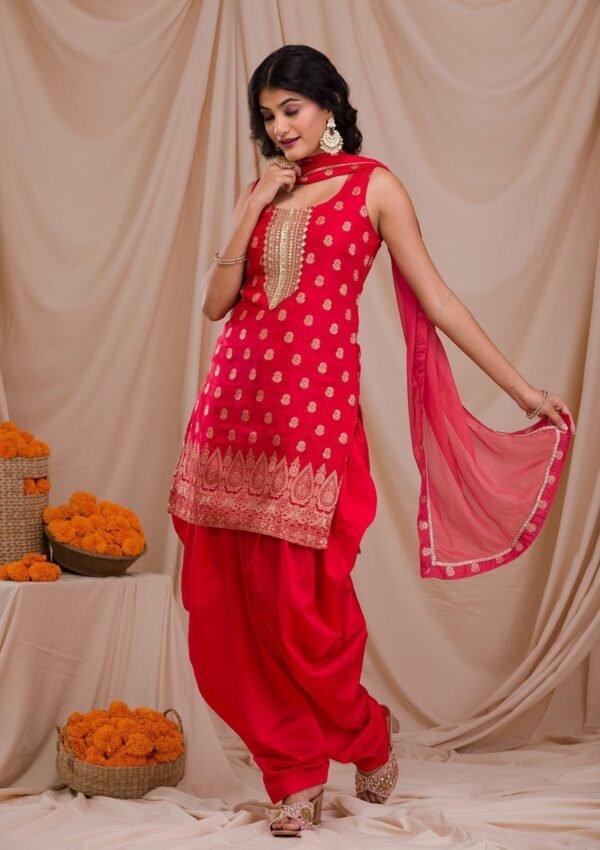 Red Zariwork Banarasi Readymade Salwar Suit