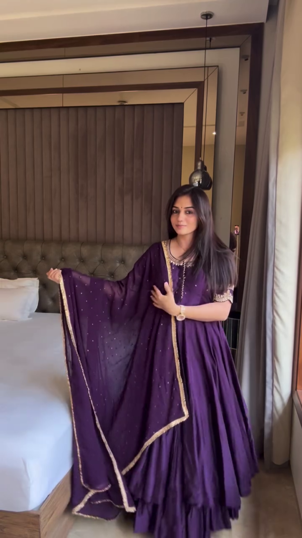 PURPLE COLOUR ANARKALI THREE PIECE SUIT