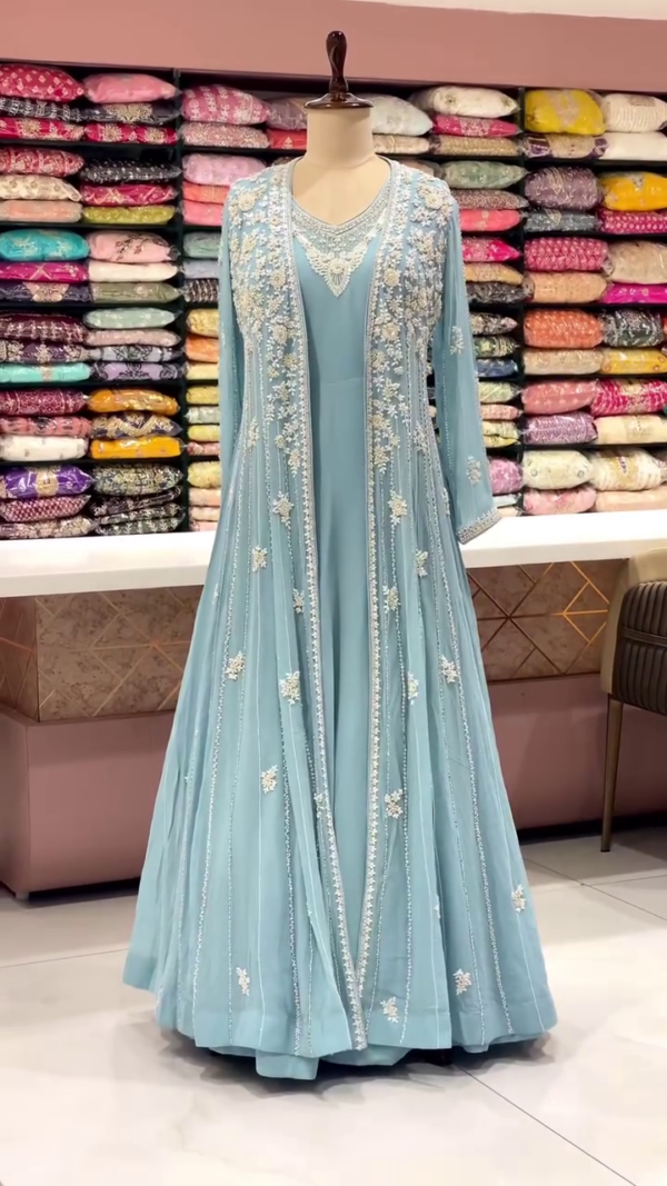 SKY BLUE PARTY WEAR GOWN FOR WOMEN