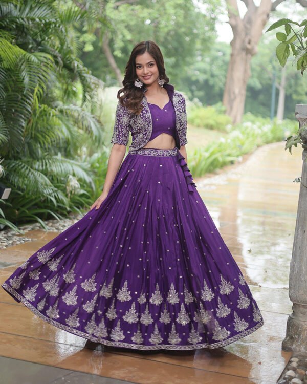 Dark Purple Color Pure Chinnon Lehenga Choli