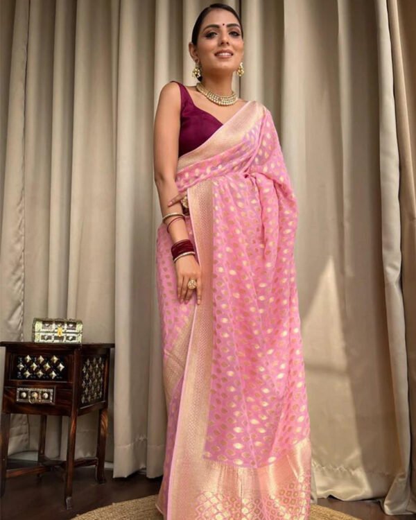 Beautiful Baby Pink Color Banarasi Jacquard Weaving Saree