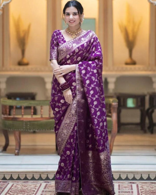 Purple Color Banarasi Jacquard With Zari Work Saree