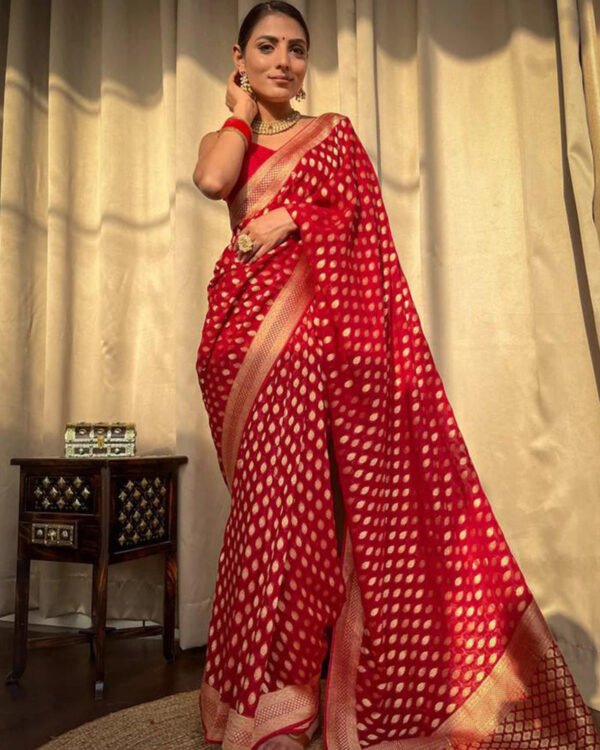 Beautiful Red Color Banarasi Jacquard Weaving Saree