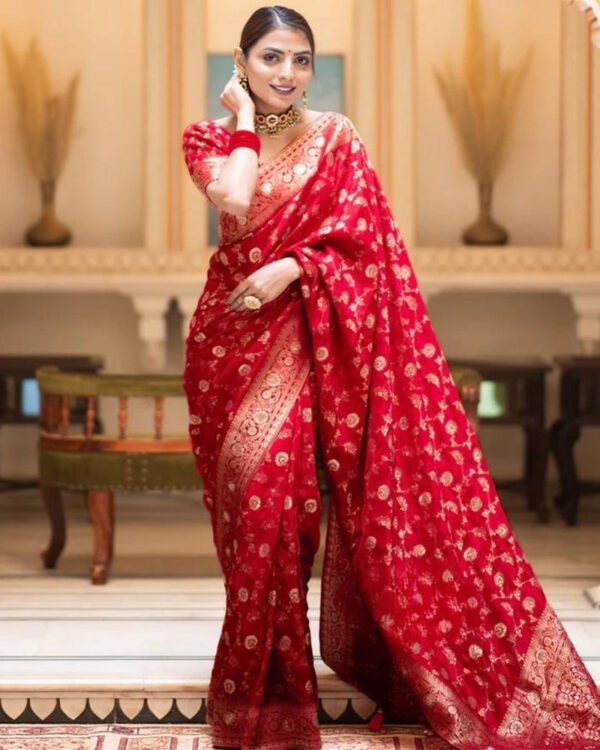 Red Color Banarasi Jacquard With Zari Work Saree