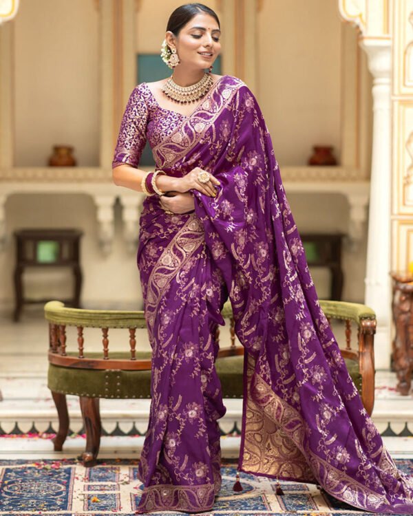 Purple Color Banarasi Jacquard Zari Weaving Saree