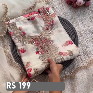 Elegant Floral Embroidered Kurti with Sheer Dupatta