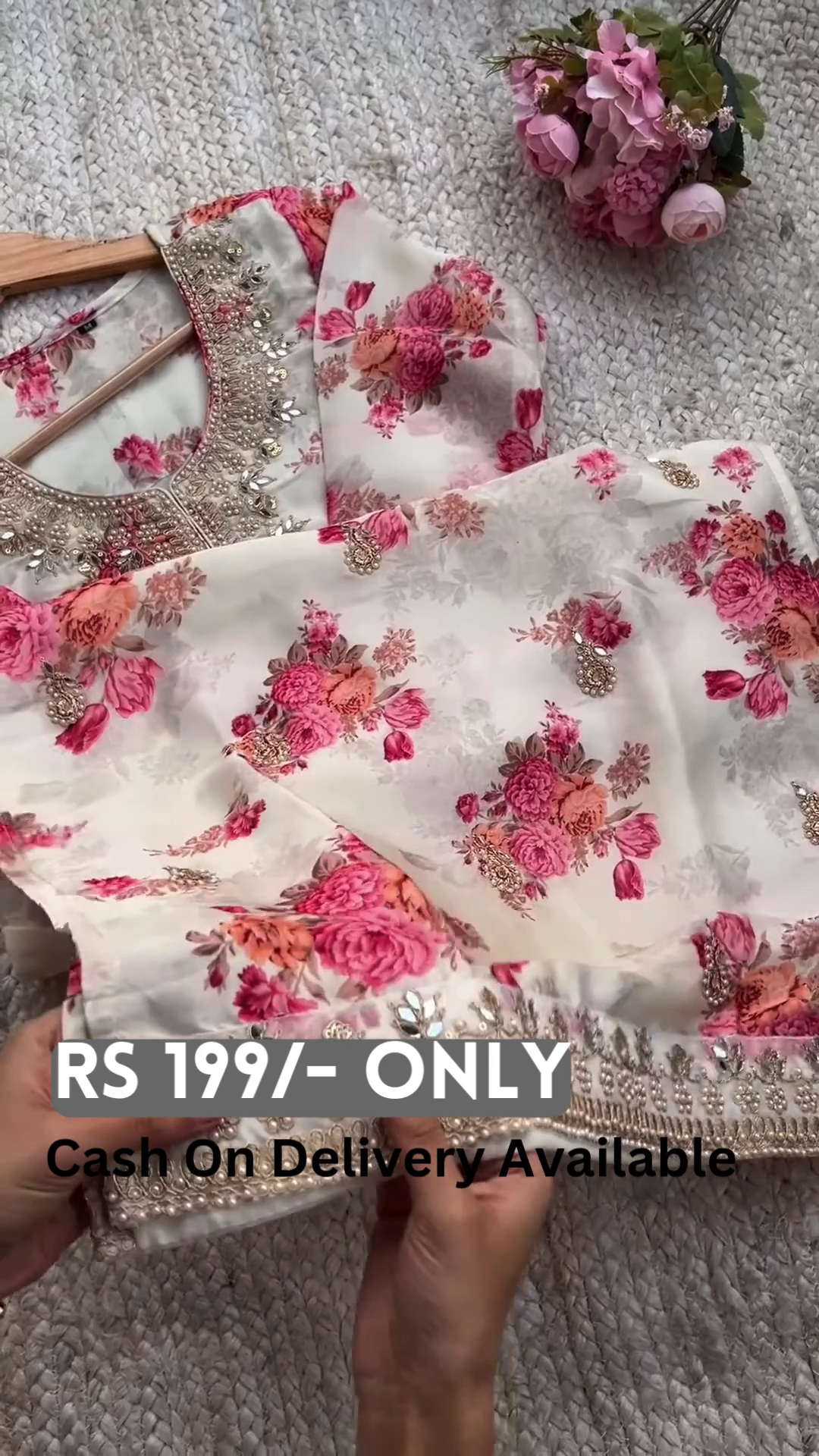 Elegant Floral Embroidered Kurti with Sheer Dupatta - Image 3