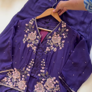 Majestic Purple Embroidered Jacket-Style Suit Set
