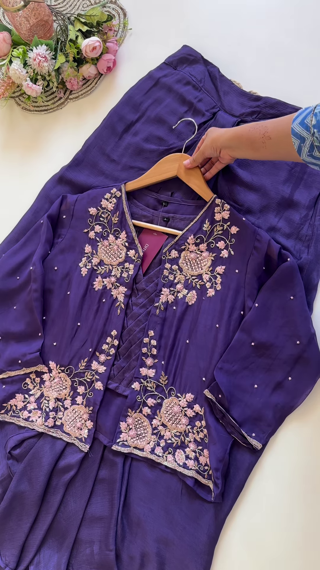 Majestic Purple Embroidered Jacket-Style Suit Set