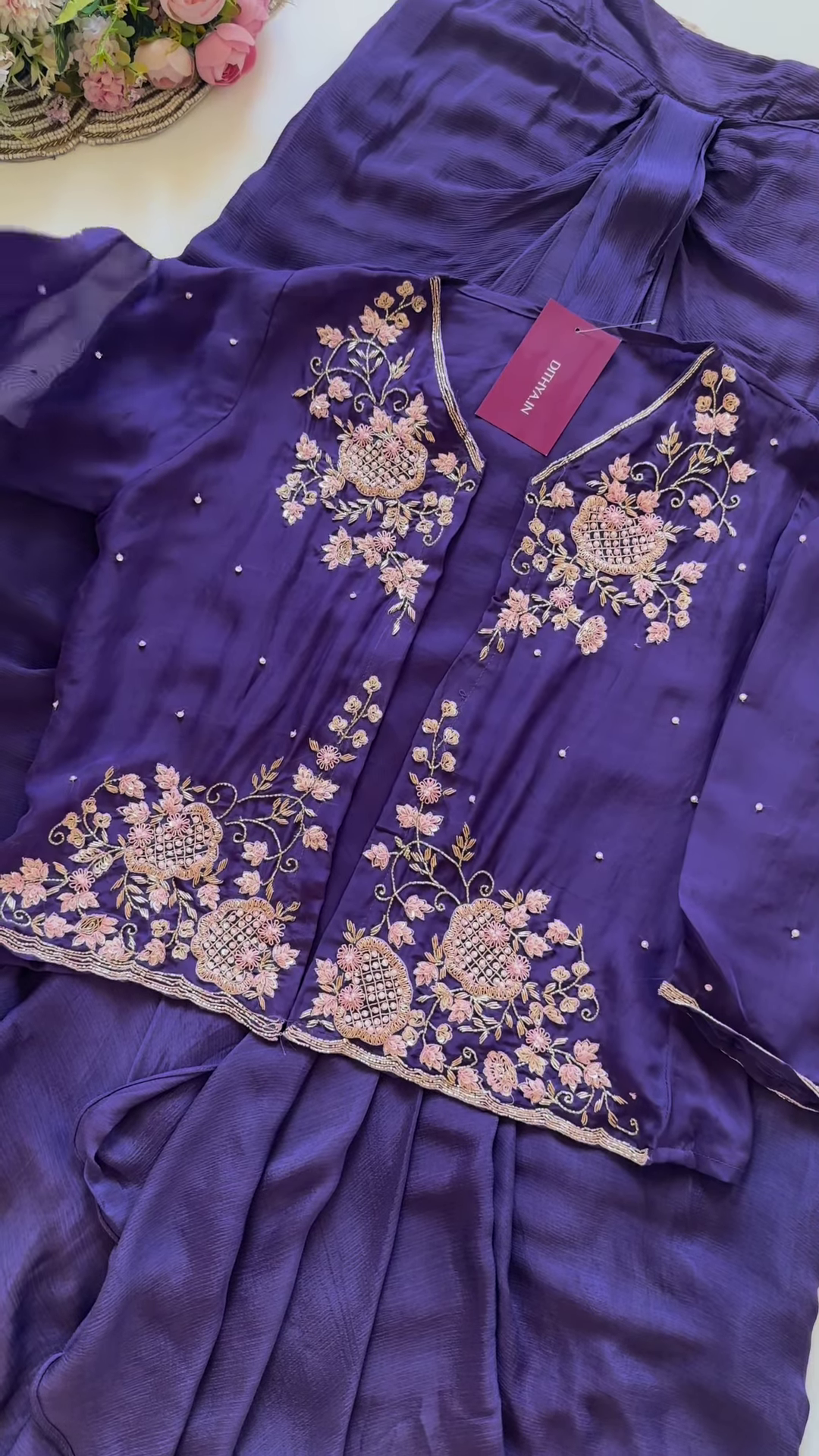 Majestic Purple Embroidered Jacket-Style Suit Set - Image 2
