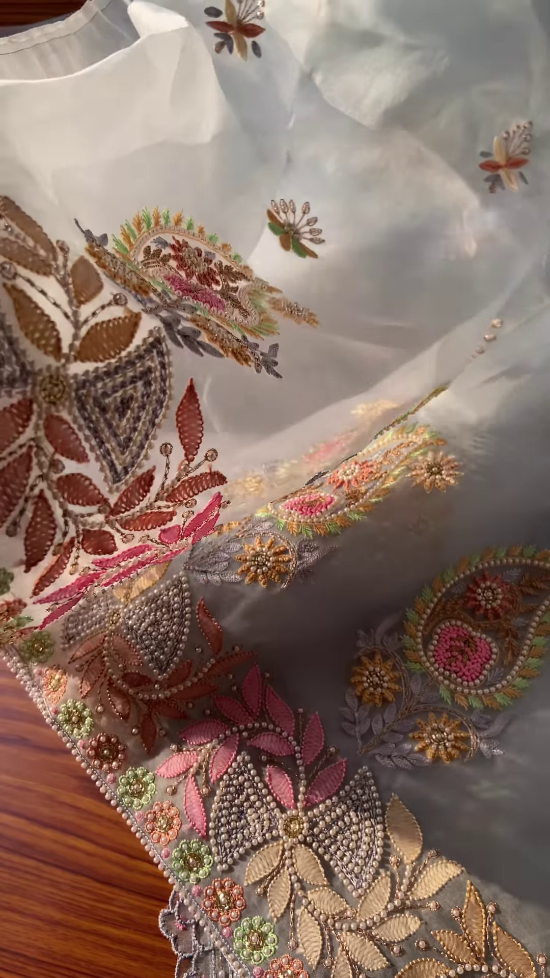 Ethereal Grey Organza Dupatta with Handcrafted Embroidery - Image 2