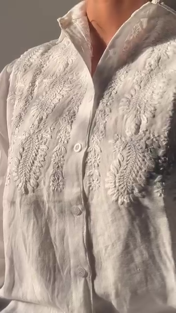 Elegant Hand-Embroidered Monochrome Cotton Shirt - Image 2