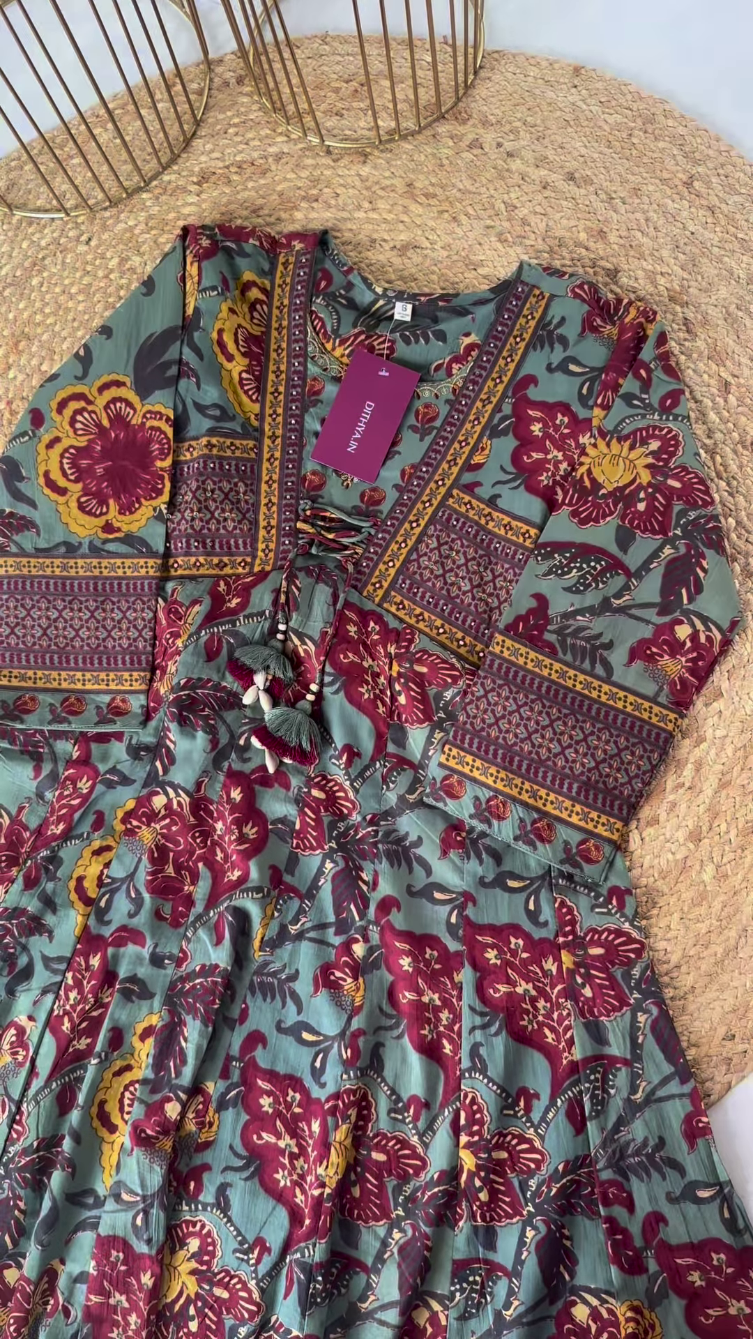 Bohemian Floral Print Maxi Dress with Tassel Detail - Image 2