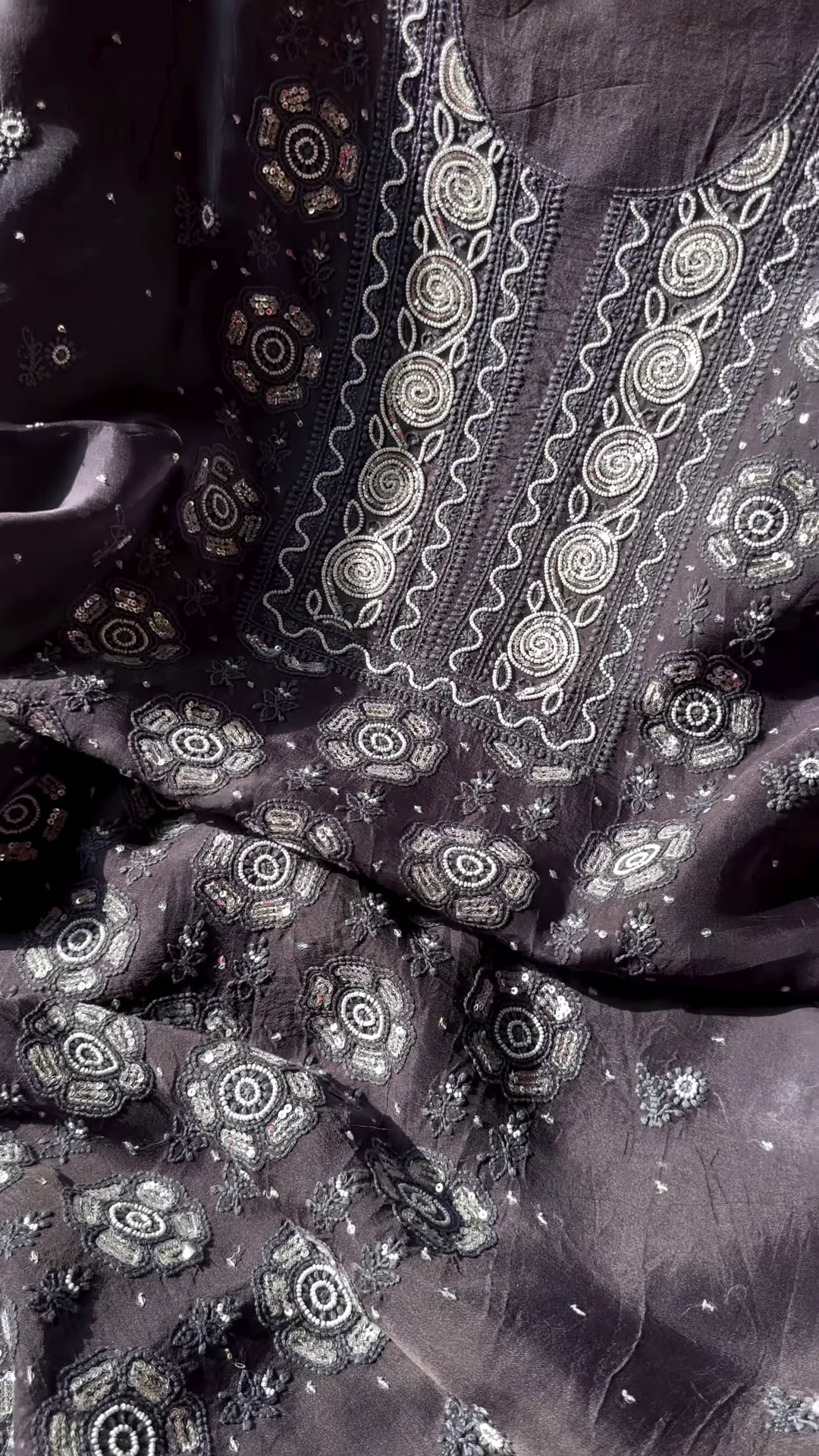 Midnight Black Chikankari Embroidered Kurta with Mirror Work - Image 2