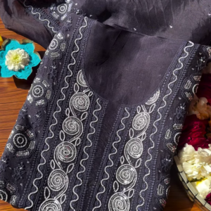 Midnight Black Chikankari Embroidered Kurta with Mirror Work