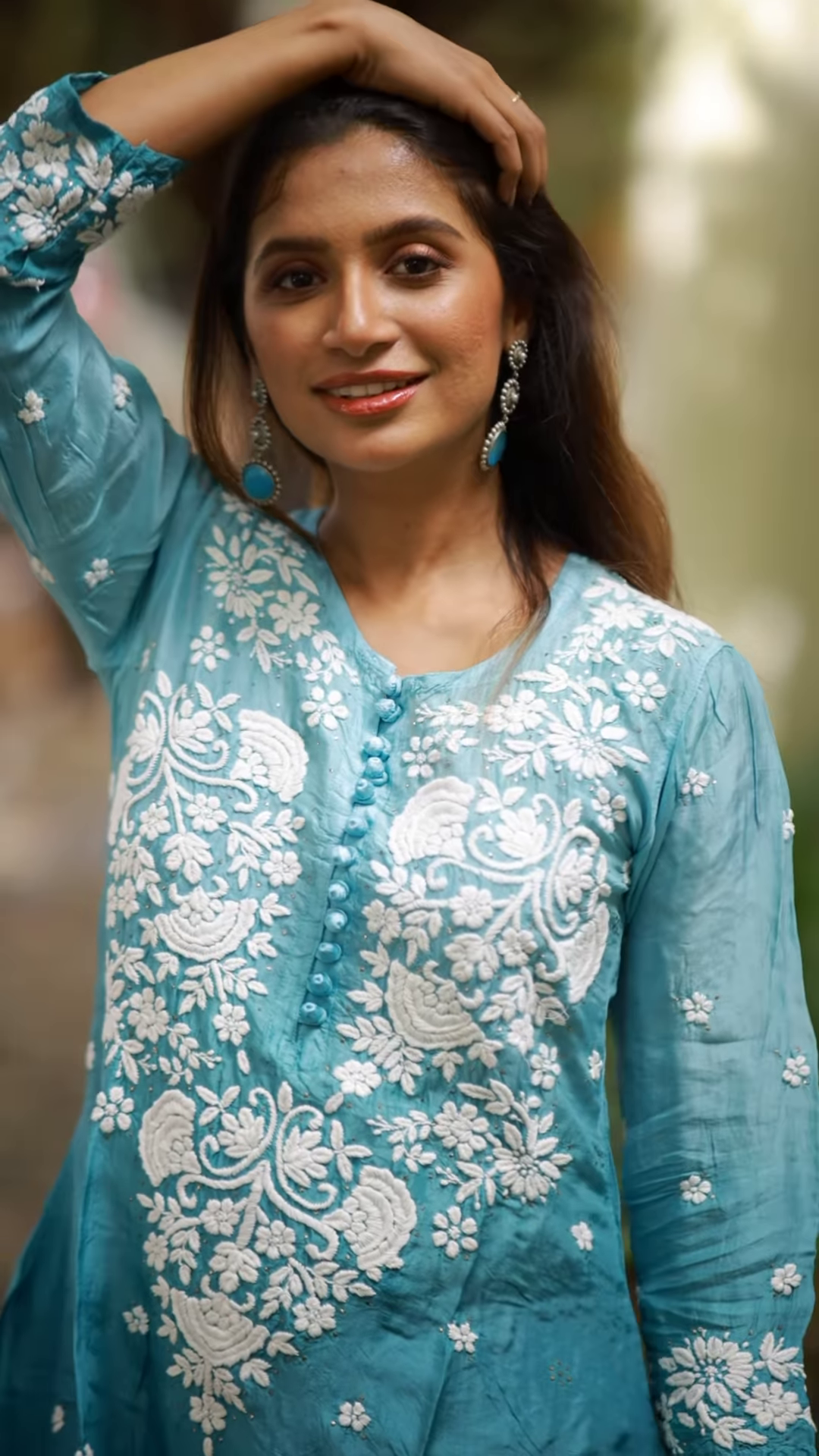 Aqua Blue Chikankari Kurta - Image 3