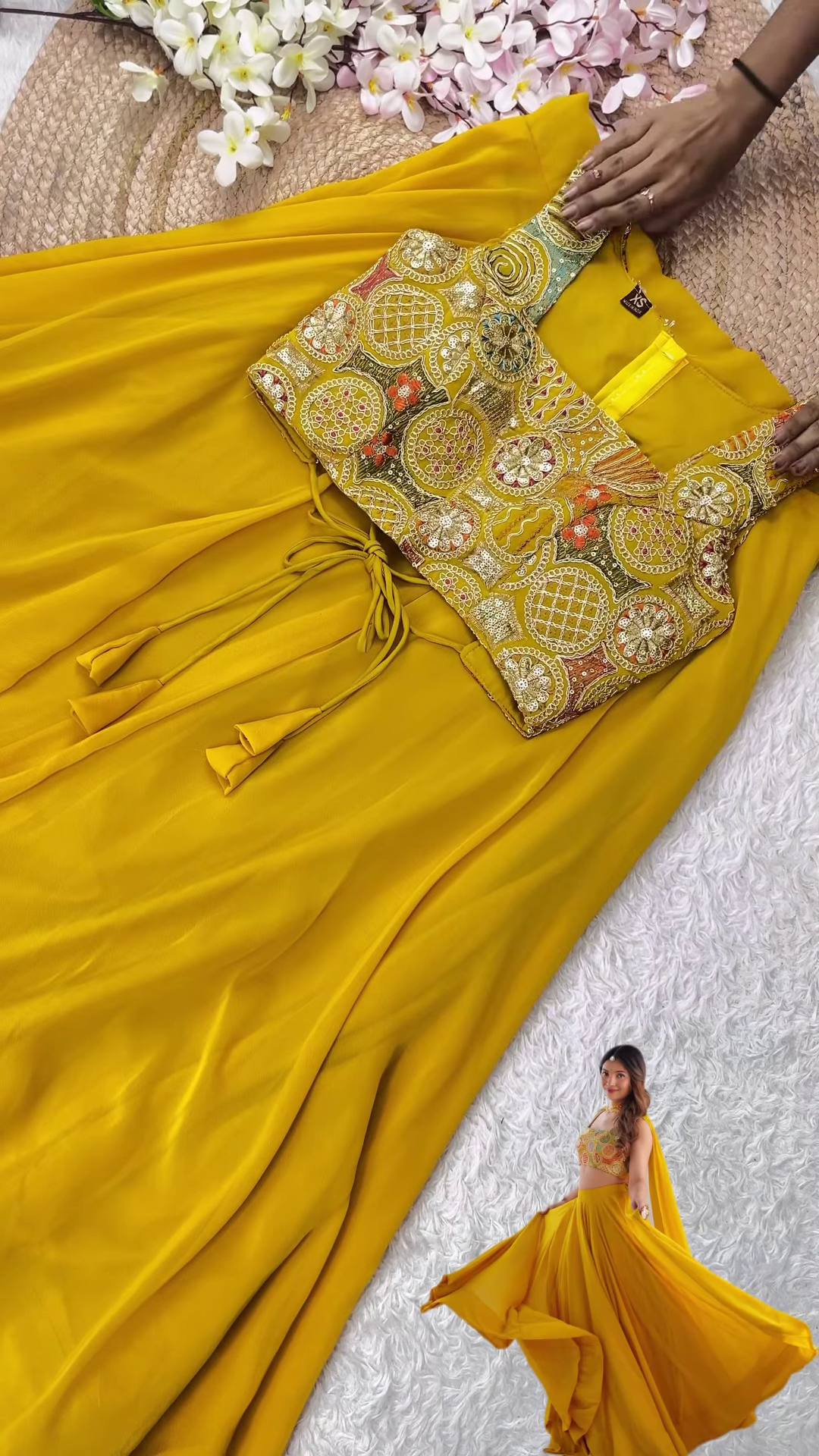 Golden Mustard Embroidered Lehenga Set