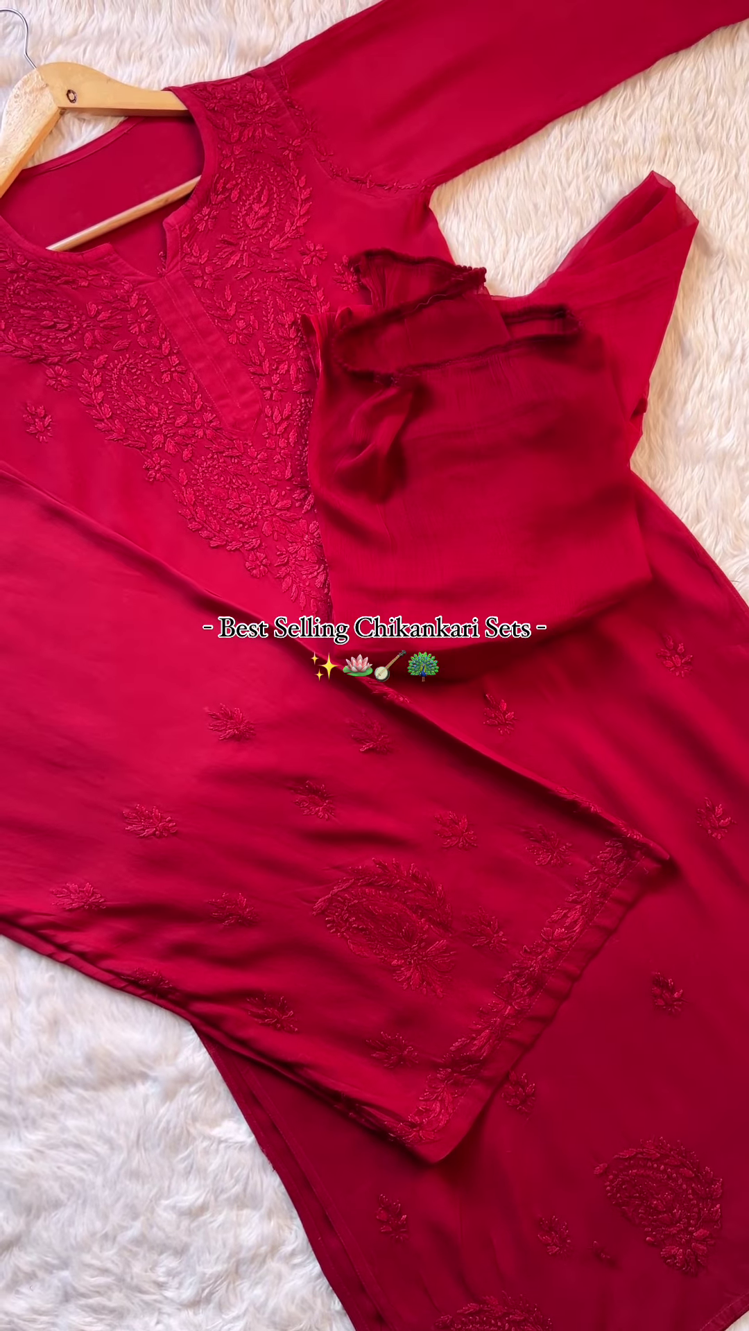 Ruby Red Chikankari Kurta Set – Timeless Elegance