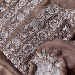 Elegant Brown Embroidered Chikankari Suit