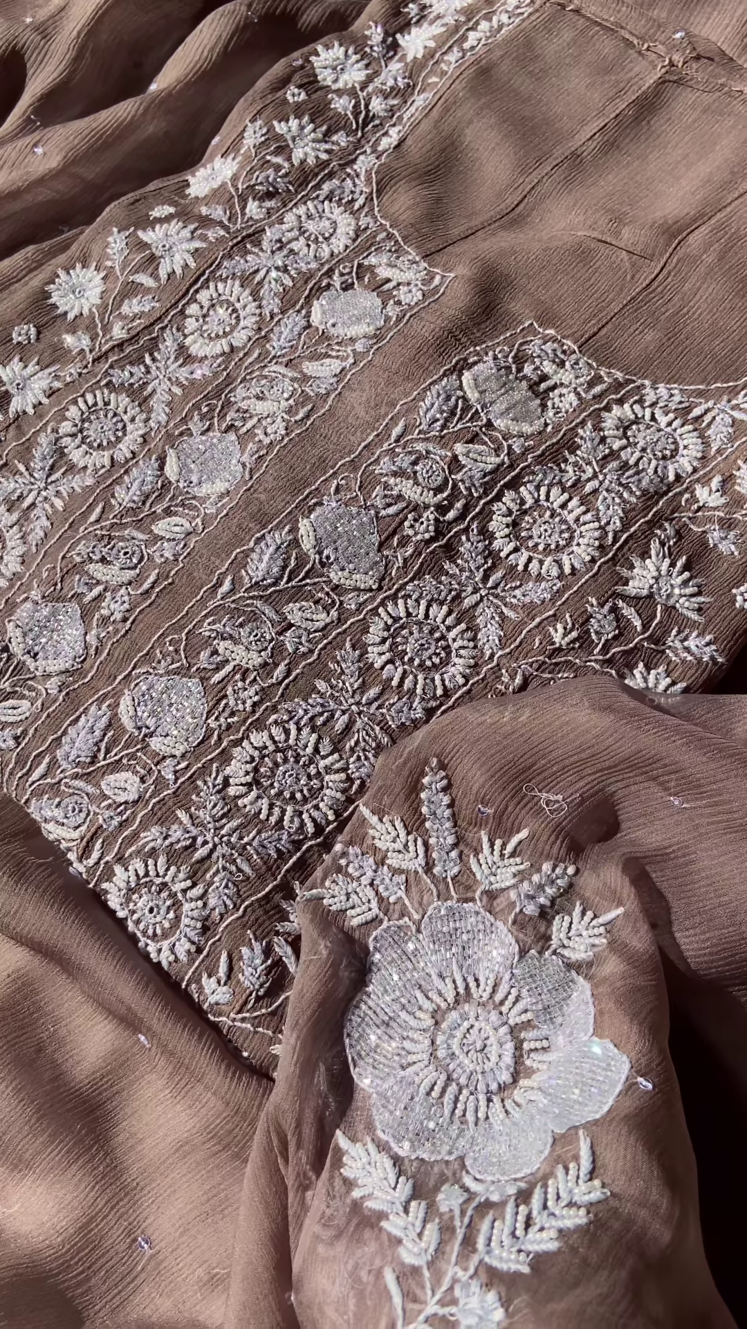 Elegant Brown Embroidered Chikankari Suit