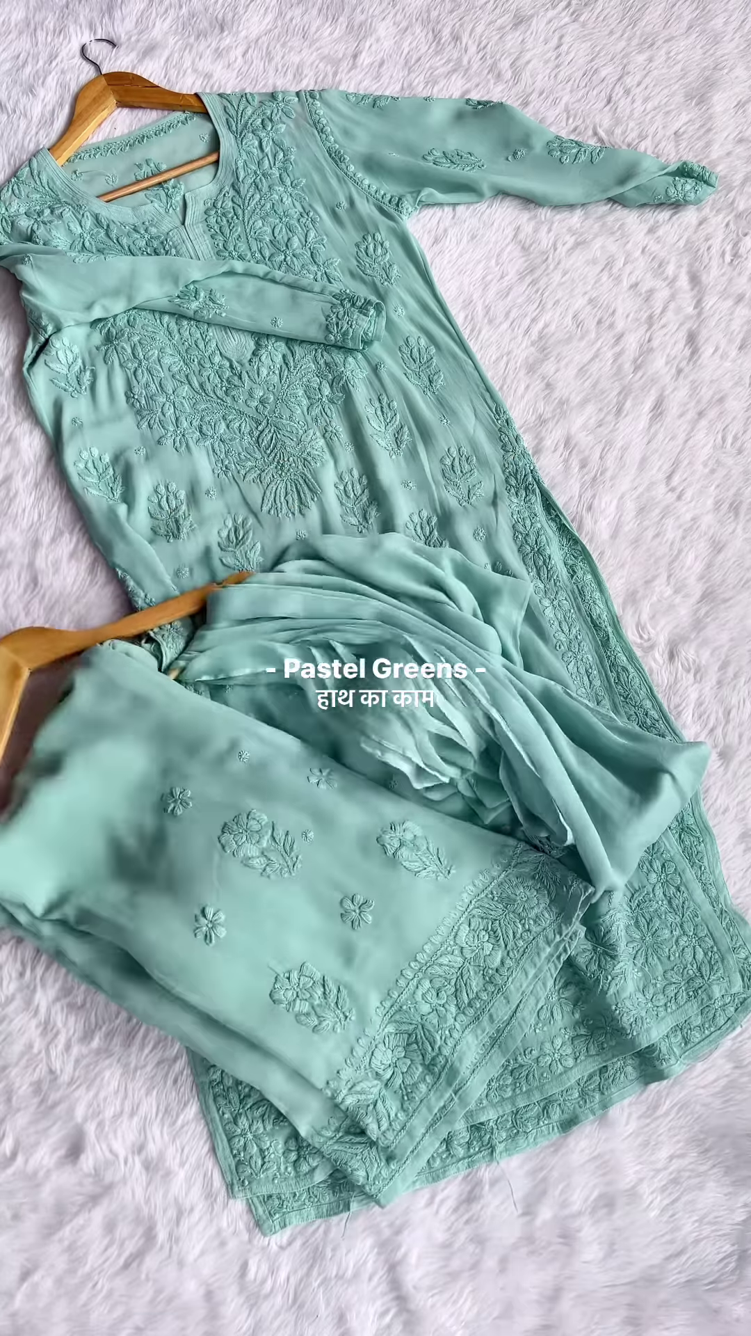 Pastel Green Handcrafted Chikankari Kurta Set – Subtle Elegance - Image 2
