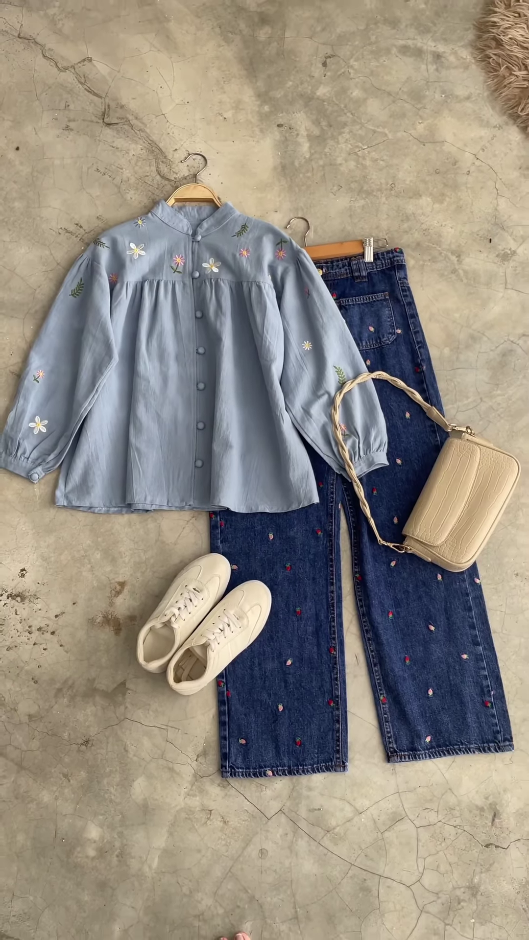 Floral Embroidered Denim & Blouse Set - Image 2