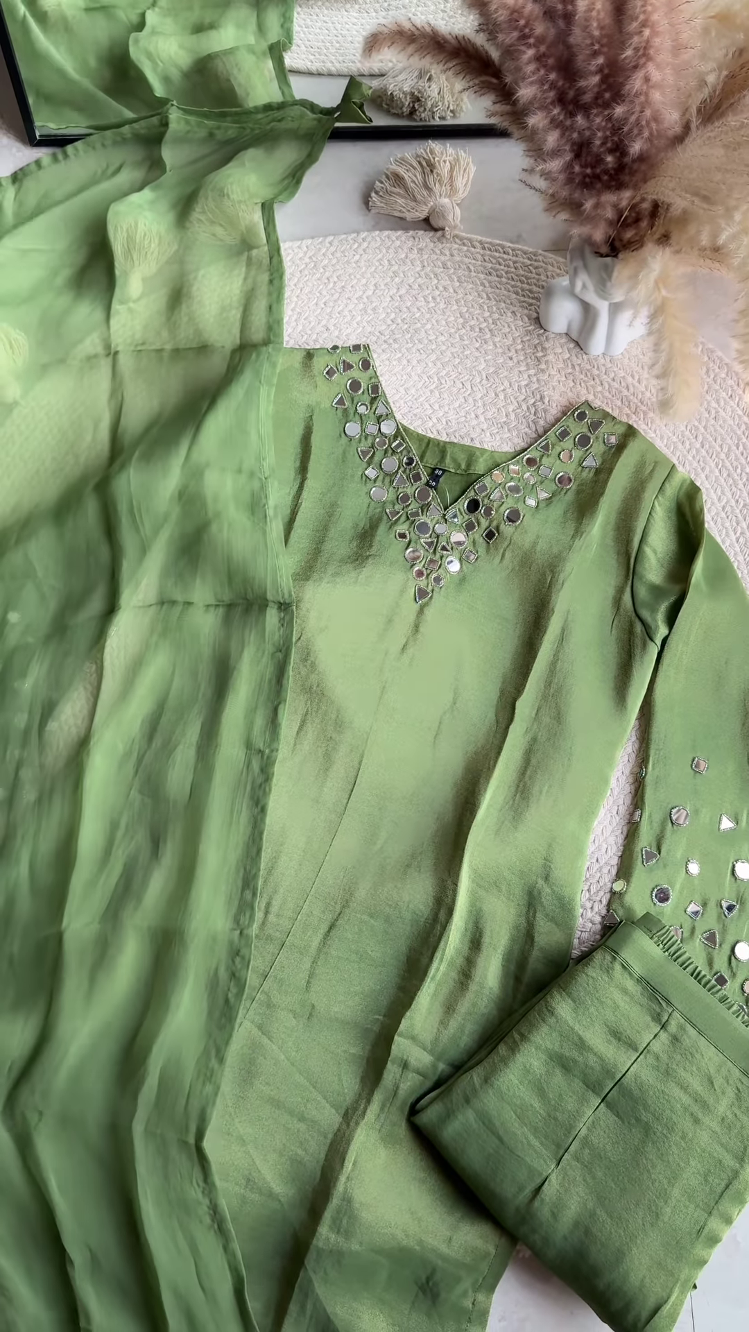 Green Mirror Work Kurti – Elegance with a Contemporary Touch - Image 2