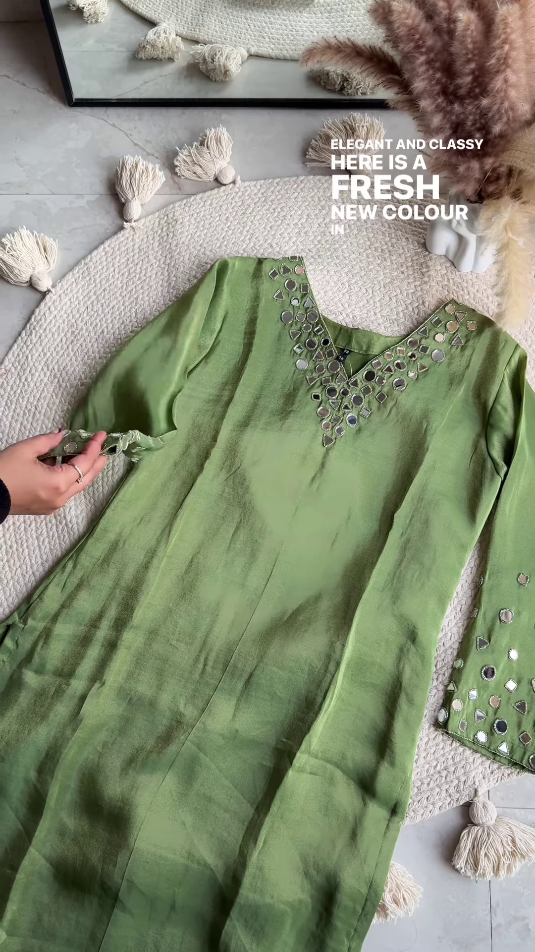 Green Mirror Work Kurti – Elegance with a Contemporary Touch