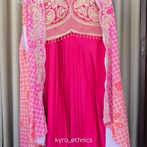 Hot Pink Embroidered Cape Dress