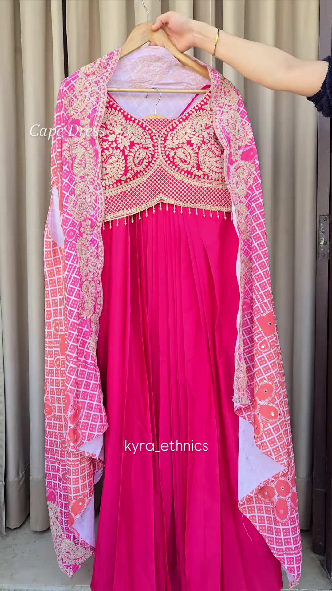 Hot Pink Embroidered Cape Dress