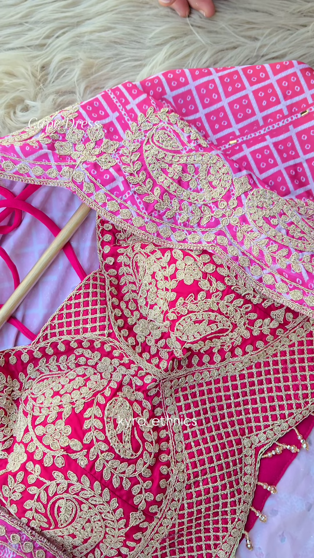 Hot Pink Embroidered Cape Dress - Image 2