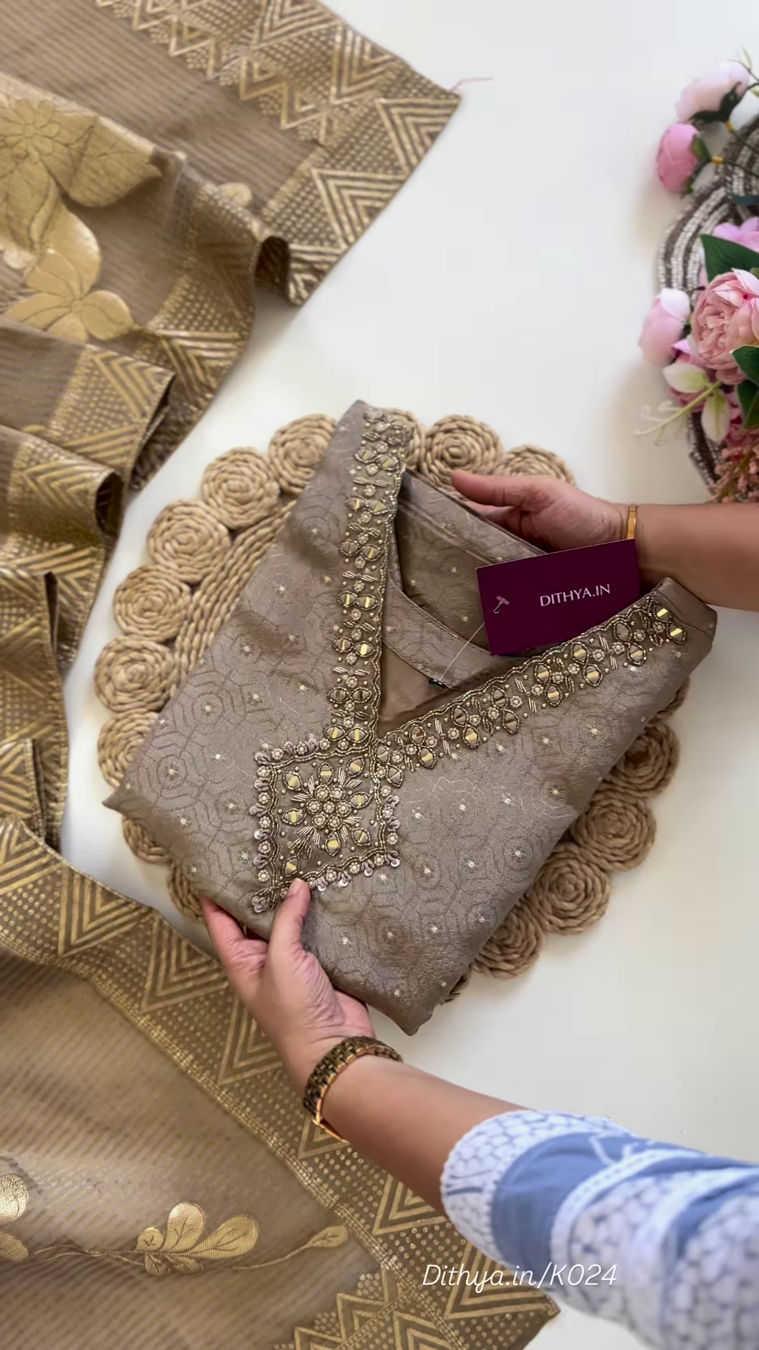 Elegant Brown Embellished Kurta Set