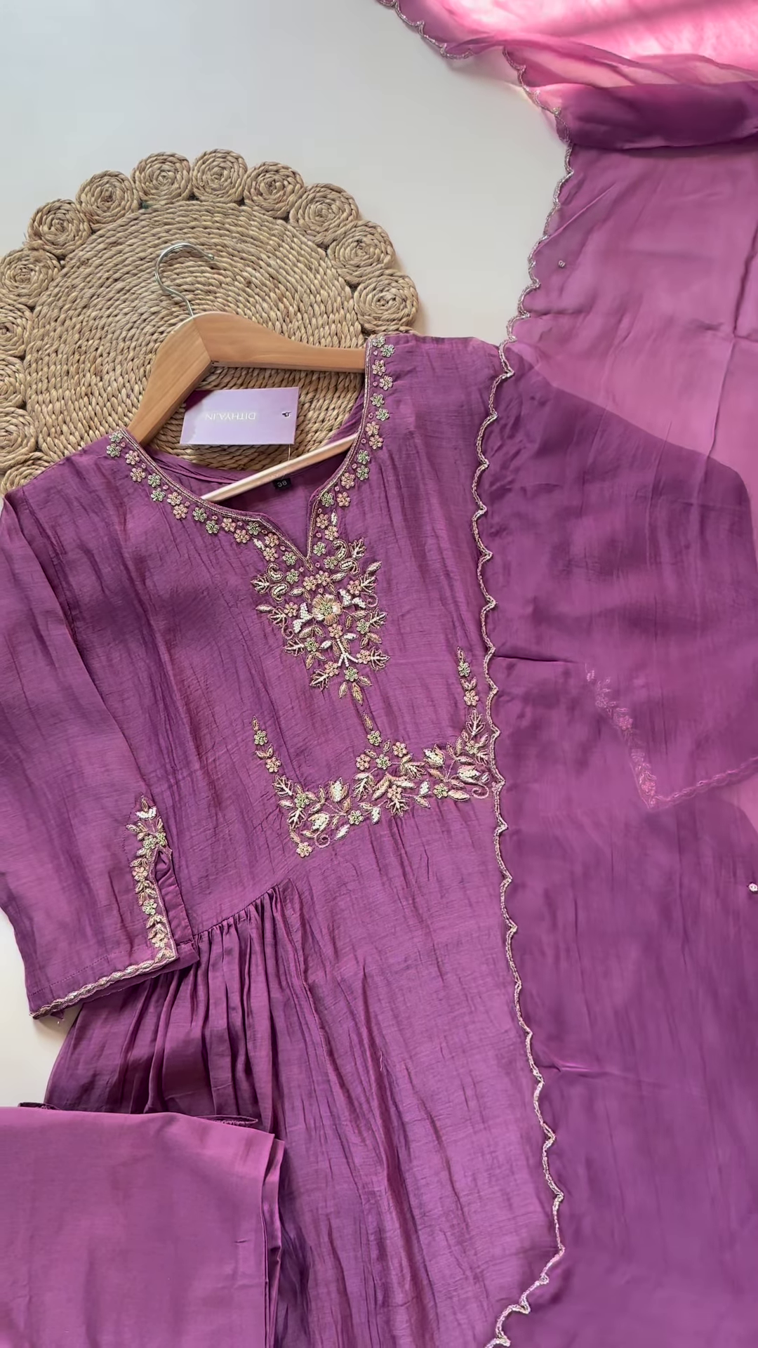 Majestic Purple Embroidered Kurta Set with Dupatta - Image 3