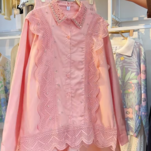 Chic Brown Bow Embroidered Oversized Shirt