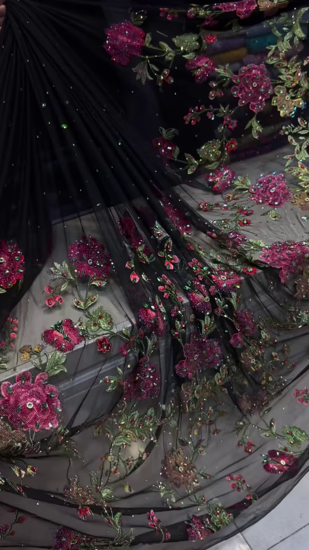 Black Floral Embroidered Net Saree