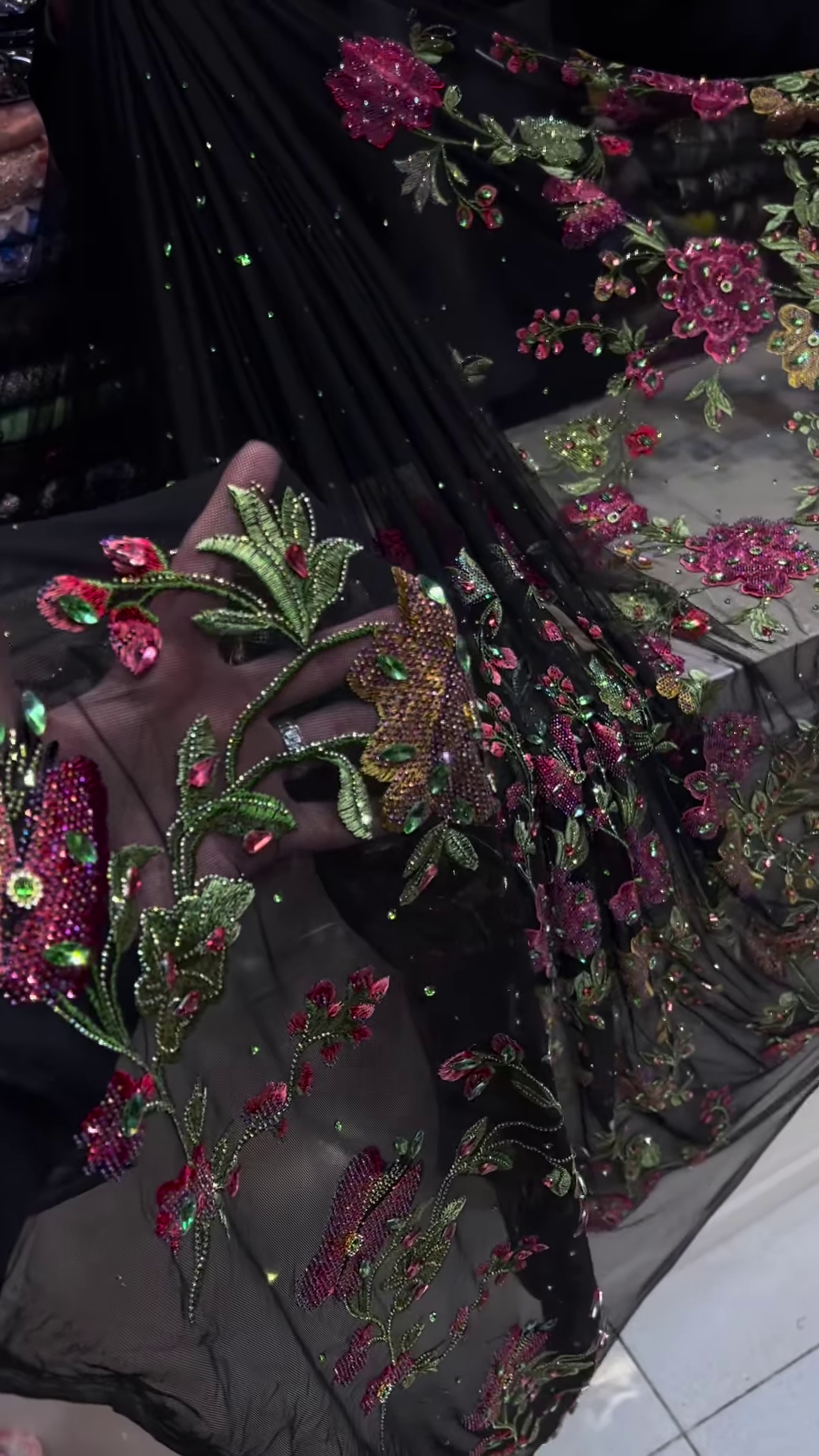 Black Floral Embroidered Net Saree - Image 2