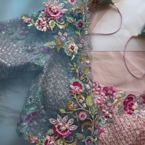 Aqua Blue Heavy Embroidered Net Dupatta