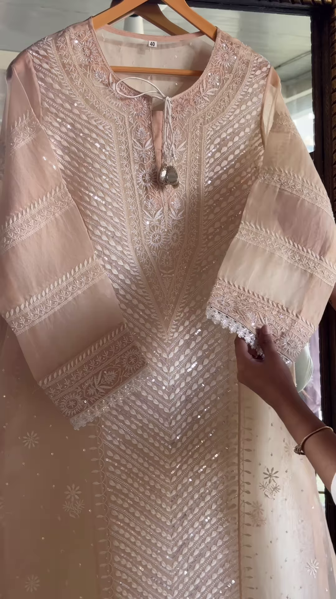 Elegant Chikankari Embroidered Kurta Set – Nude Beige - Image 2