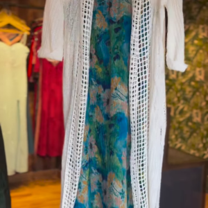 Boho Chic Floral Maxi Dress with Crochet Shrug