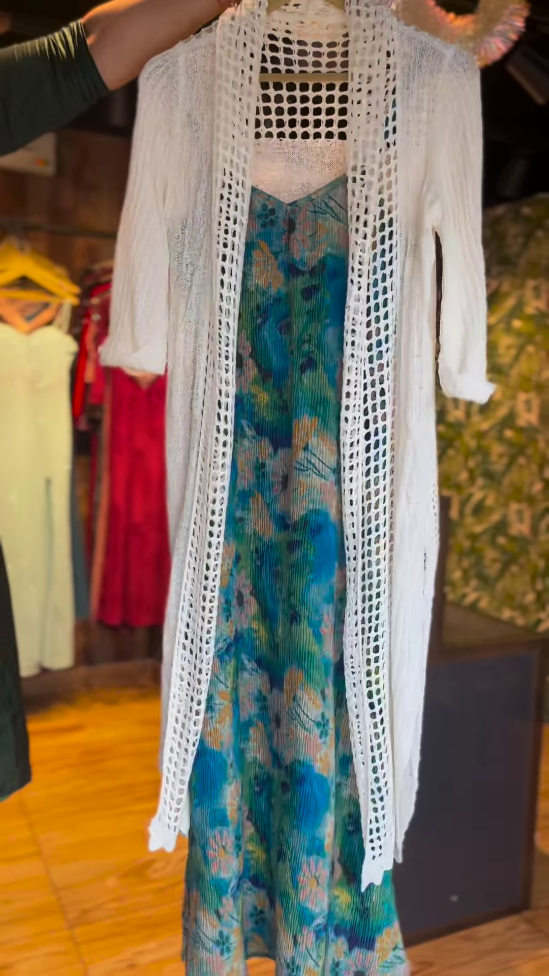 Boho Chic Floral Maxi Dress with Crochet Shrug