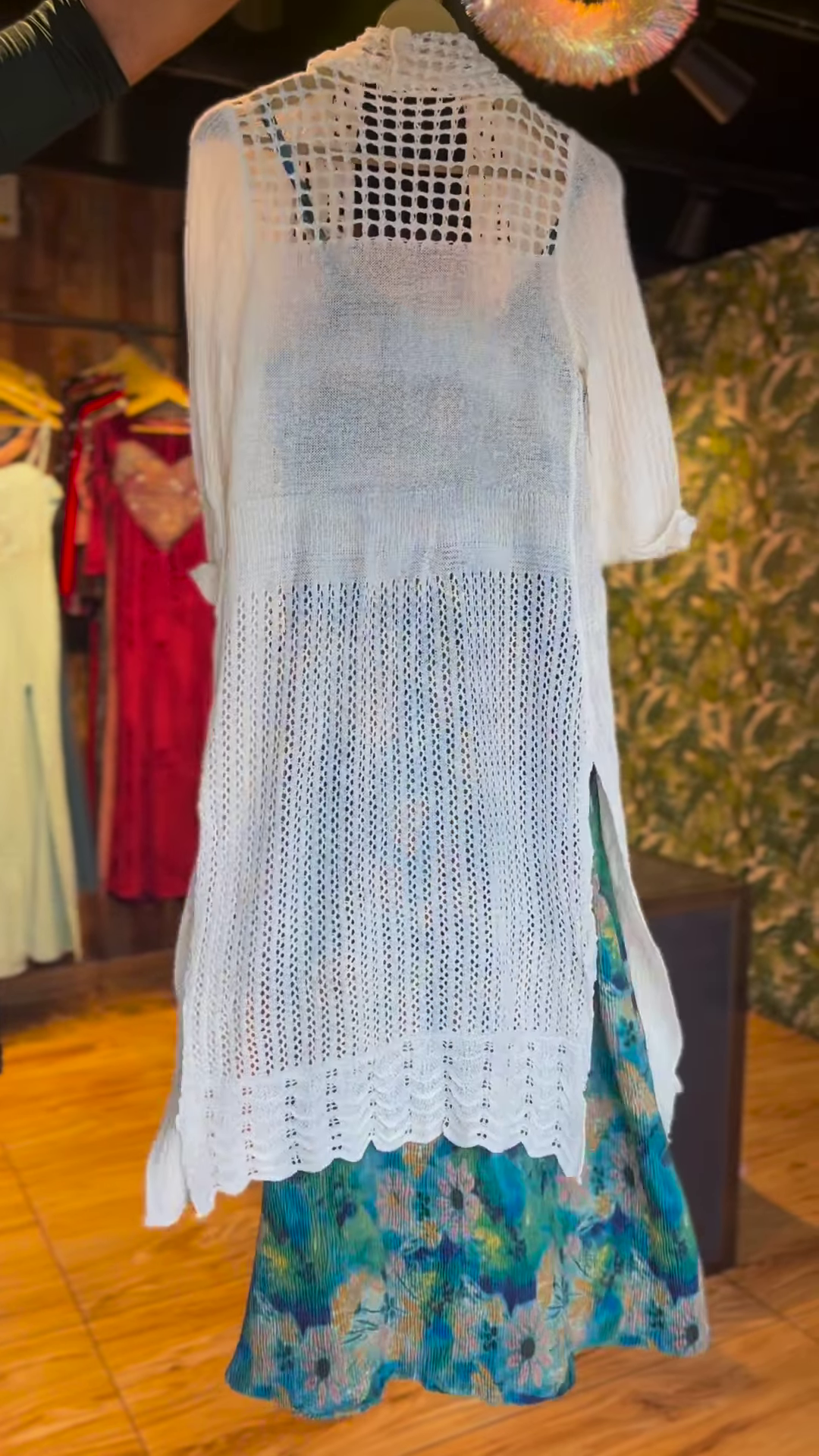 Boho Chic Floral Maxi Dress with Crochet Shrug - Image 2