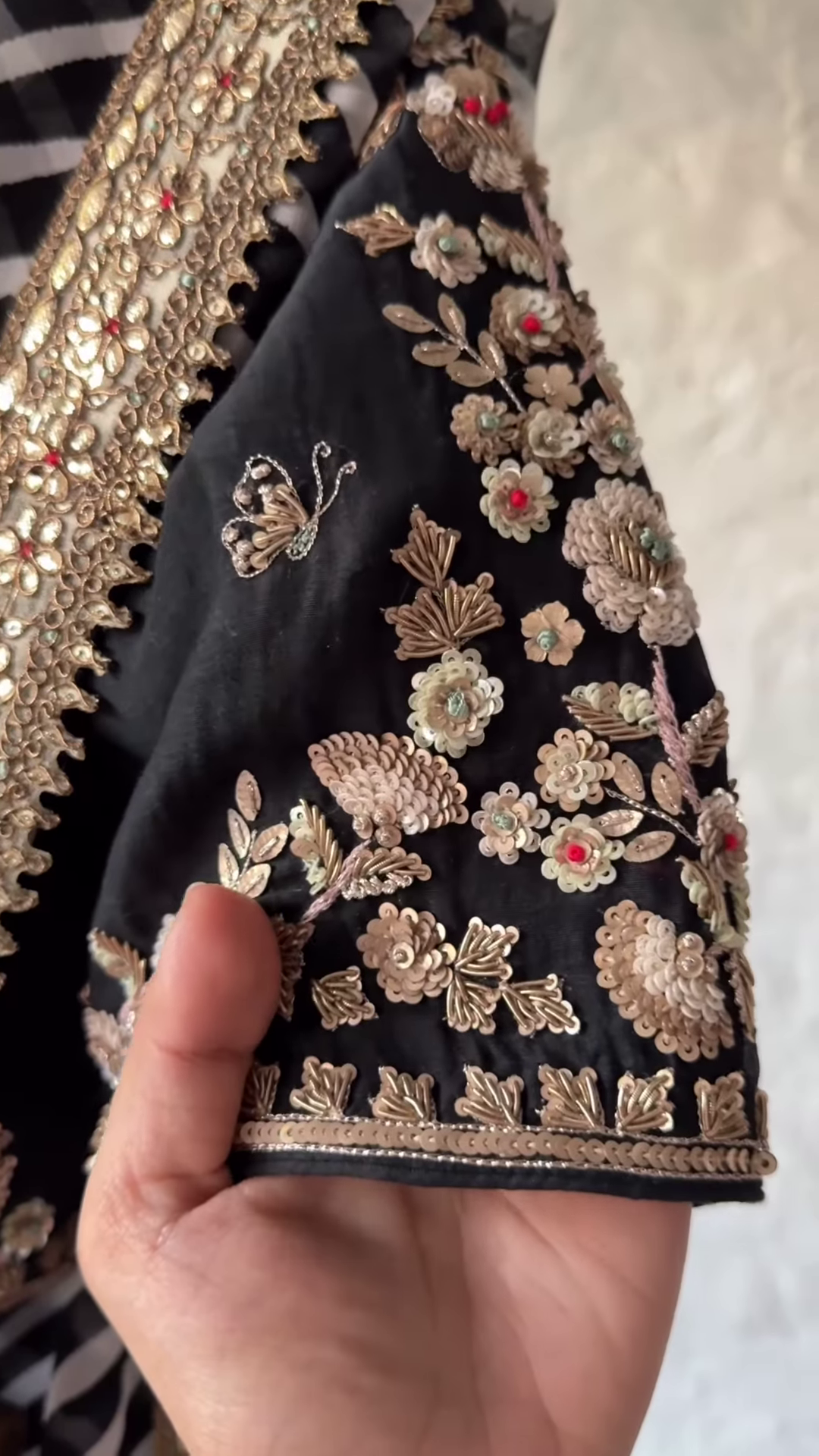 Black & Gold Hand-Embroidered Saree Set - Image 3