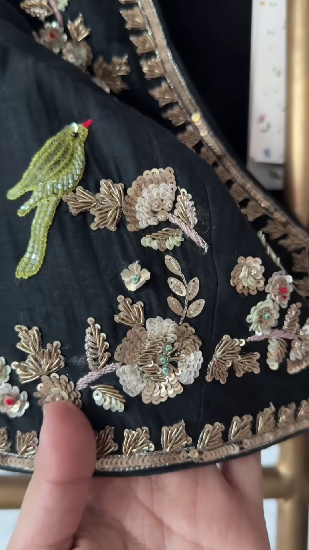 Black & Gold Hand-Embroidered Saree Set - Image 4