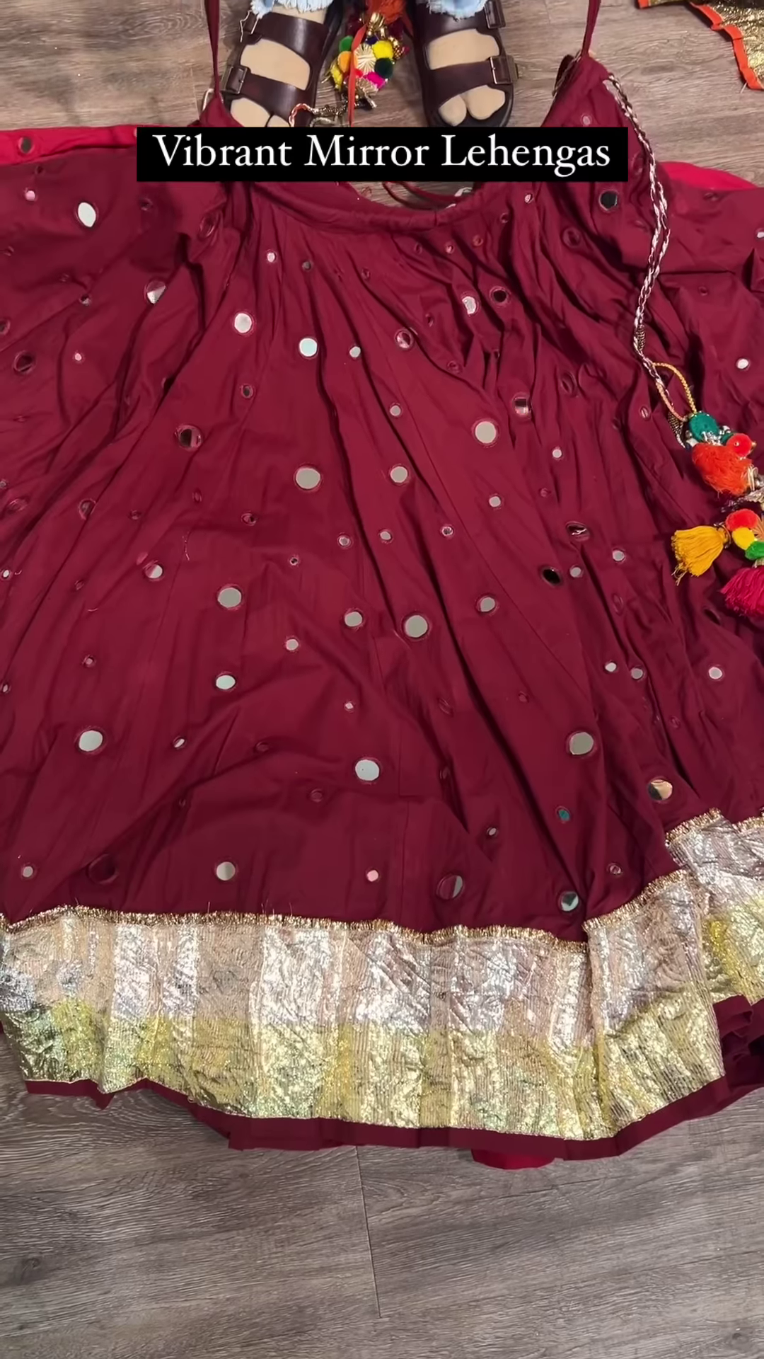 Navy Blue Mirror Work Lehenga with Golden Border - Image 4