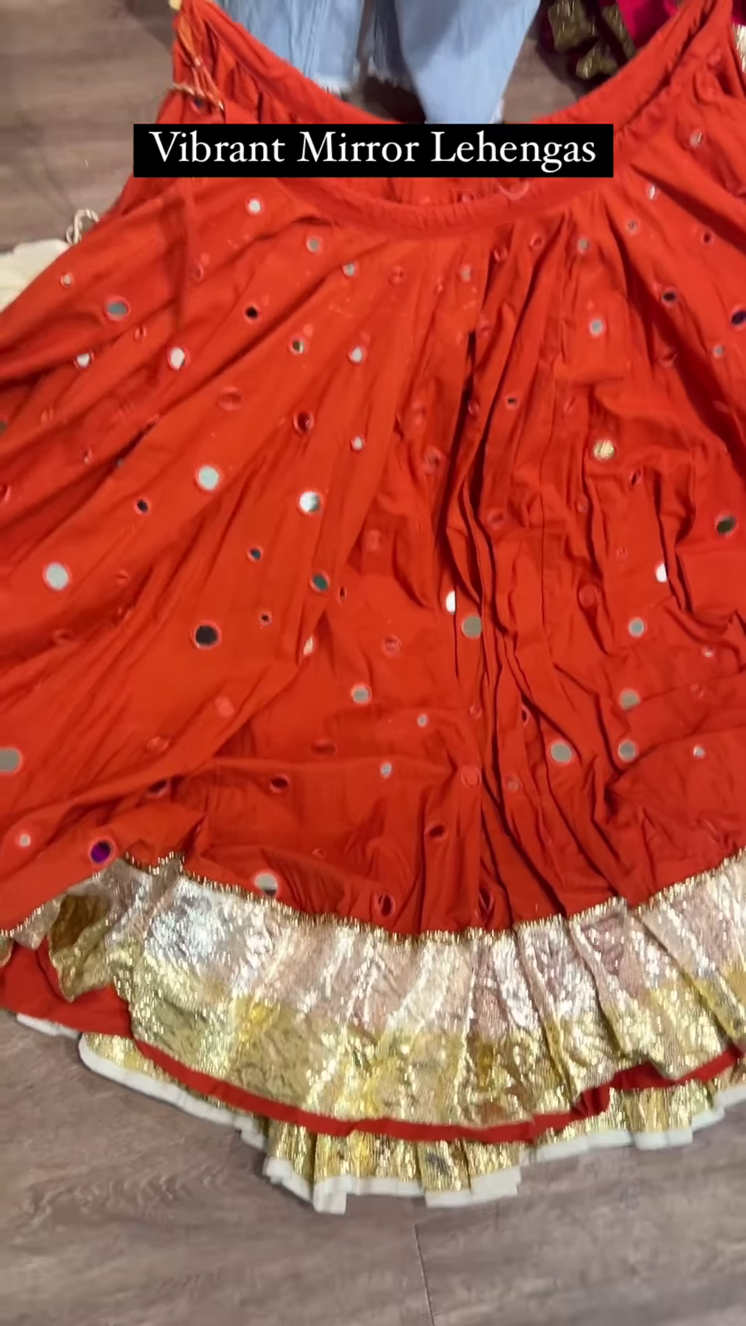 Navy Blue Mirror Work Lehenga with Golden Border - Image 5