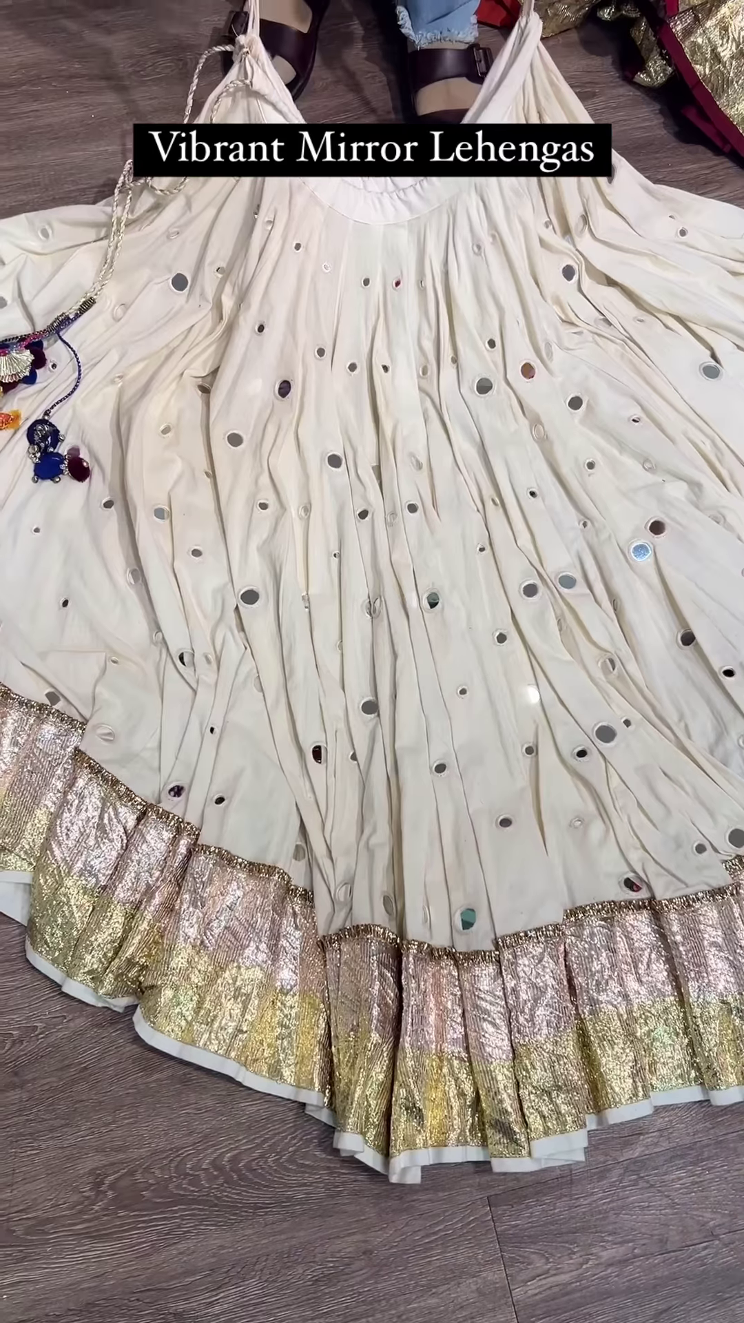 Navy Blue Mirror Work Lehenga with Golden Border - Image 3
