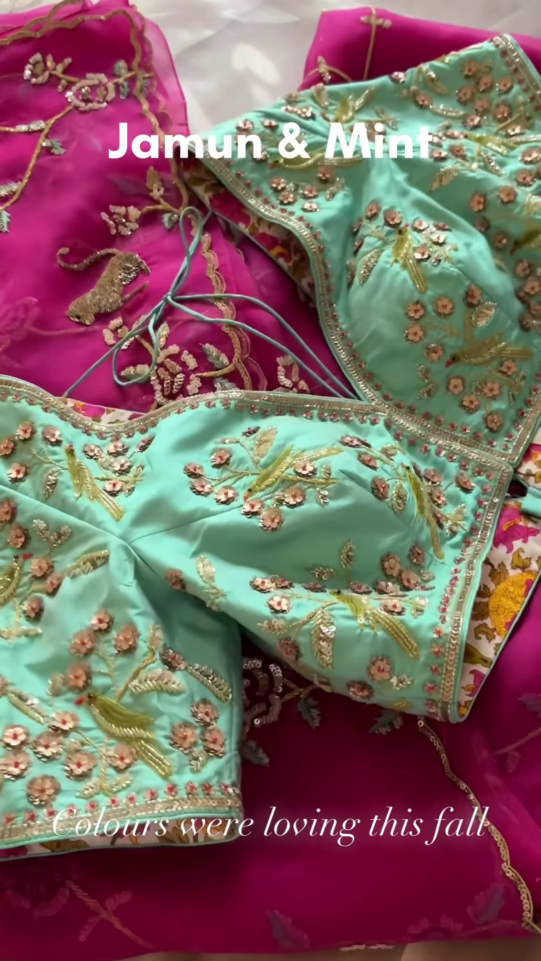 Red and Pink Banarasi Silk Lehenga Set with Mirror Work Blouse - Image 3