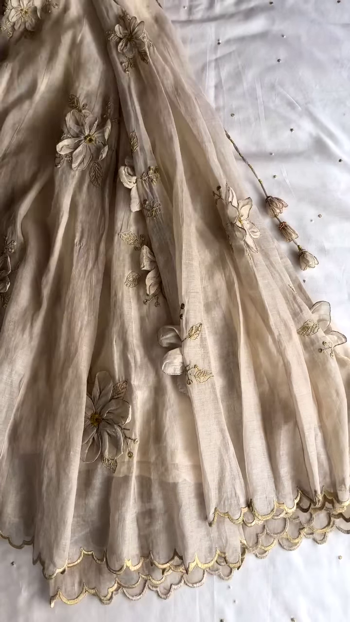 Elegant Ivory Hand-Embroidered Organza Lehenga Set - Image 2